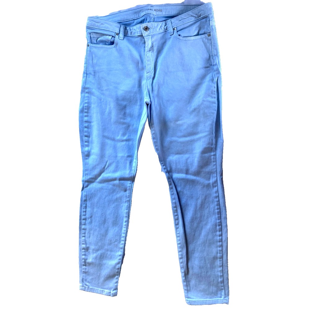 Michael Kors Izzy Skinny Jeans Womens 34 Waist Light Blue Stretch Denim Skinny